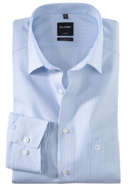 OLYMP Extra langer Arm 69 cm, Hemd EL, Luxor modern fit, Streifen Hellblau/Weiß