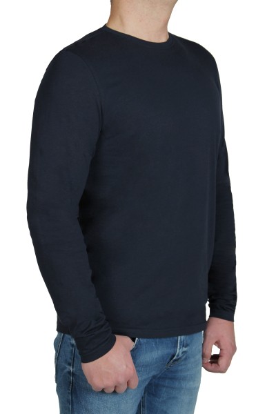 T-Shirt Langarm KITARO, Rundhals in dunkelblau-- Extra Lang