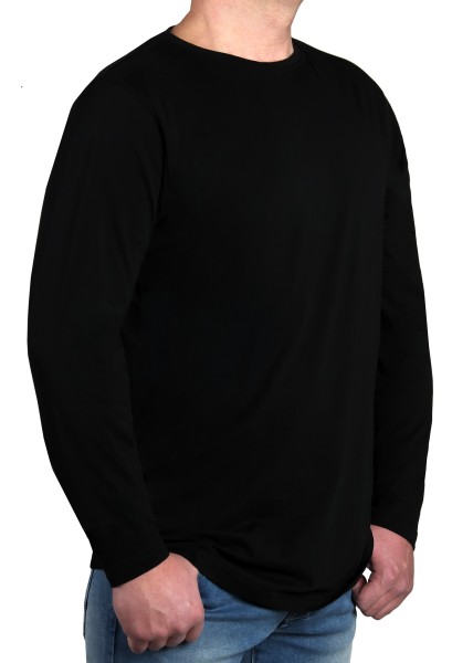 T-Shirt Langarm KITARO, Rundhals in schwarz-- Extra Lang
