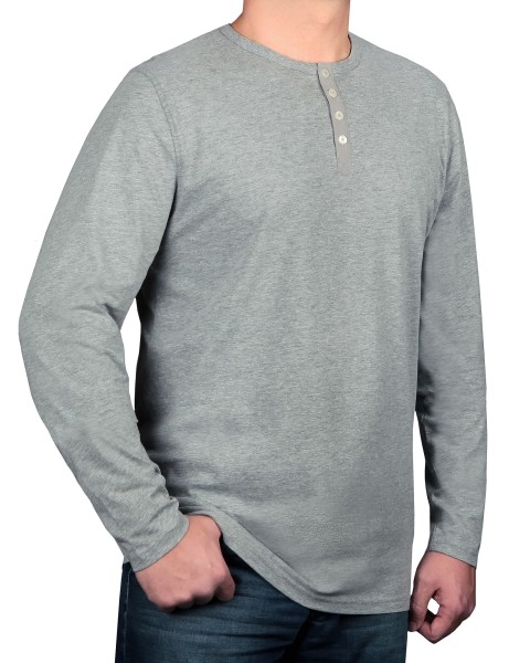 T-Shirt Langarm KITARO Rundhals mit Knopfleiste Hellgrau-- EXTRALANG