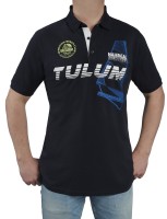 Herren Poloshirt KITARO Marine mit Aufdruck-Extra Lang