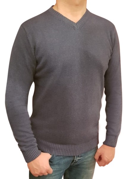 Pullover K I T A R O in Extra Lang, V-Ausschnitt, Blau