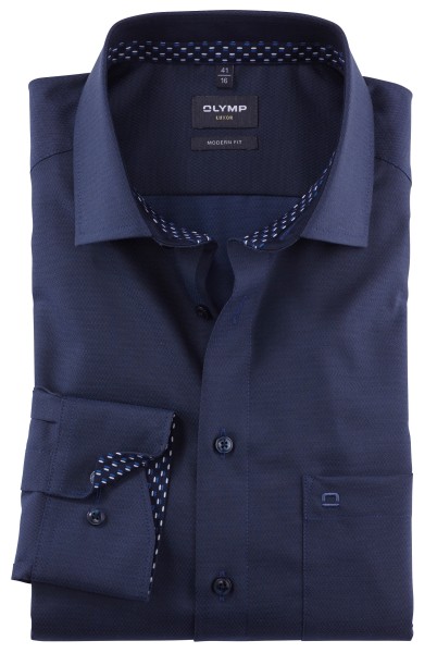 OLYMP Extra langer Arm 69 cm, Hemd EL, Luxor modern fit, Struktur Blau