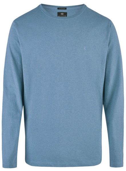 Langarm T-Shirt von KITARO, Rundhals in Blau, Extra Lang