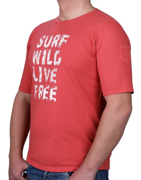 T-Shirt KITARO Coral mit Aufdruck-- extra lang