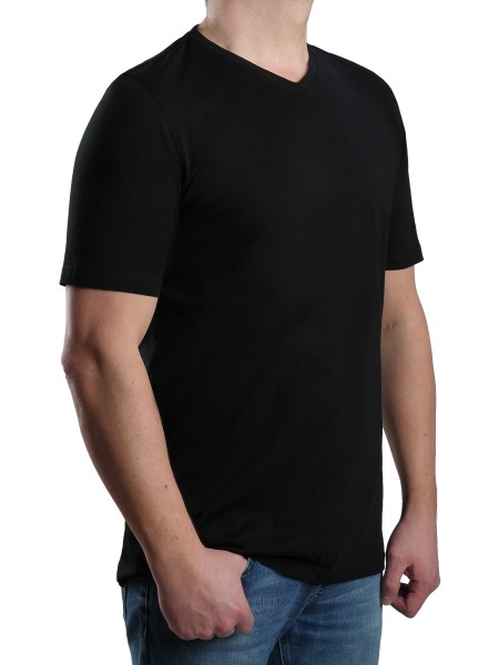 T-Shirt KITARO V-Ausschnitt Schwarz-- EXTRALANG
