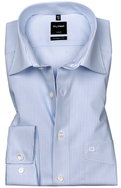 OLYMP Extra langer Arm 69 cm, Hemd EL, Luxor modern fit, Streifen Hellblau/Weiß