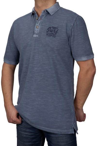 KITARO Poloshirt in extra lang in Blau