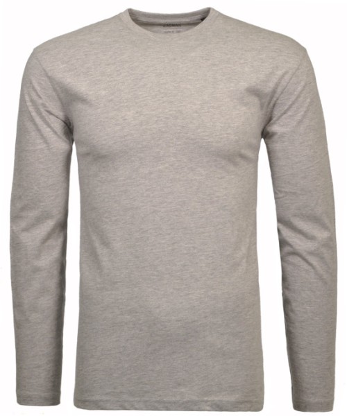 Ragman Langarm Shirt Rundhals in Grau-Melange, Extra Lang