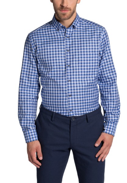 Hemden Extra langer Arm 72 cm, ETERNA Modern Fit, Kariert Blau