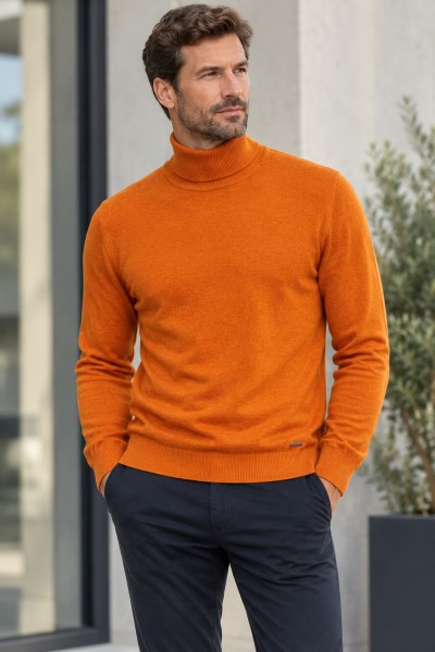 RAGMAN Rollkragen-Strickpullover in Orange, Extra Lang