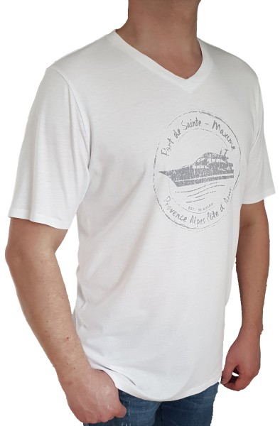 T-Shirt KITARO -Weiß mit V-Ausschnitt, in extra lang