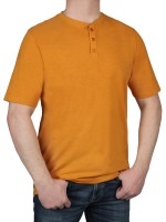 T-Shirt KITARO -Rundhals mit Knopfleiste in Ocker, in extra lang