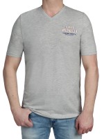 T-Shirt KITARO -V-Ausschnitt in Hellgrau mit Aufdruck, in Extra lang