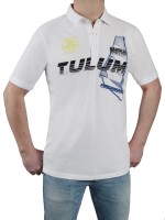 Herren Poloshirt KITARO Weiss mit Aufdruck-Extra Lang