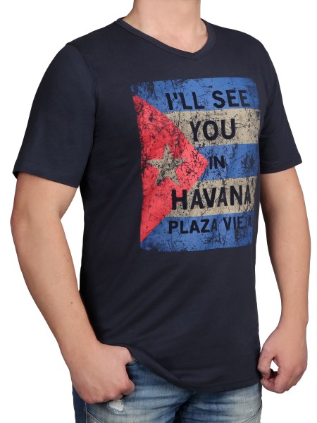 T-Shirt KITARO Dunkel-Blaumit Aufdruck-- extra lang