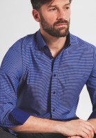 Hemd E T E R N A Modern Fit Kariert Blau, Extra langer Arm 72 cm