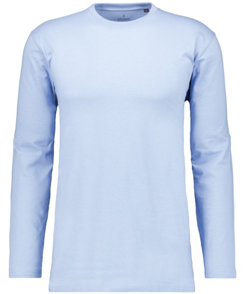 Ragman Langarm Shirt Rundhals in Hellblau, Extra Lang