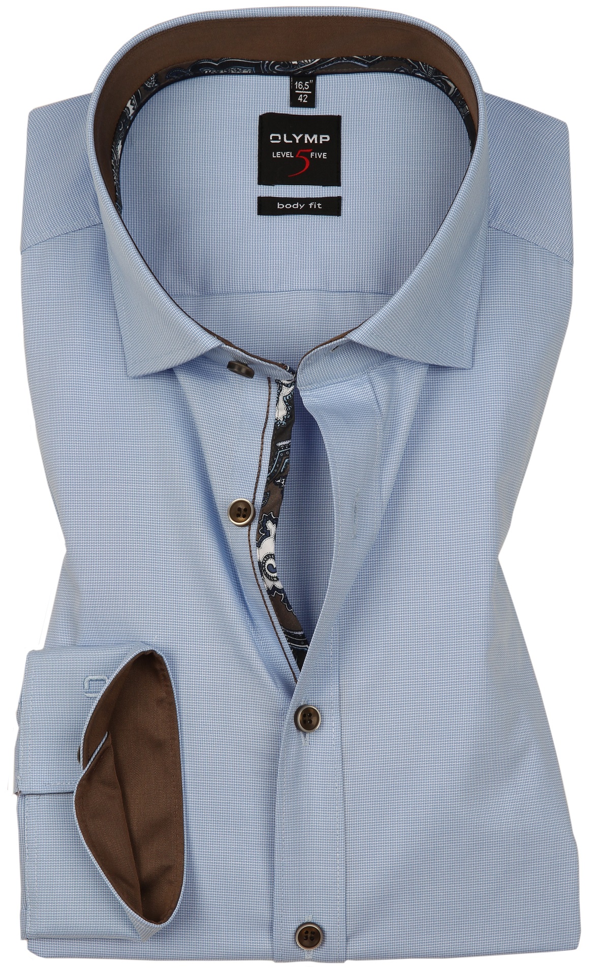 OLYMP Extra langer Arm 69 cm, Hemden Level 5 Body Fit, Gemustert Hellblau