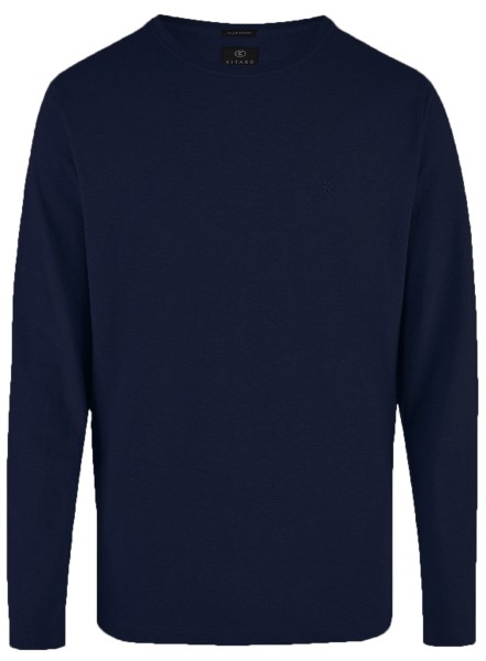 Langarm T-Shirt von KITARO, Rundhals in Marine, Extra Lang