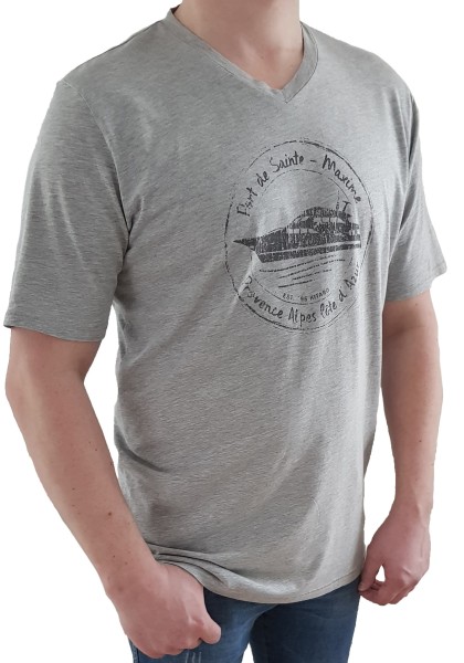 T-Shirt KITARO -Grau mit V-Ausschnitt, in extra lang