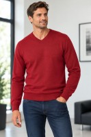 RAGMAN Strickpullover V-Ausschnitt in Bordeaux, Extra Lang