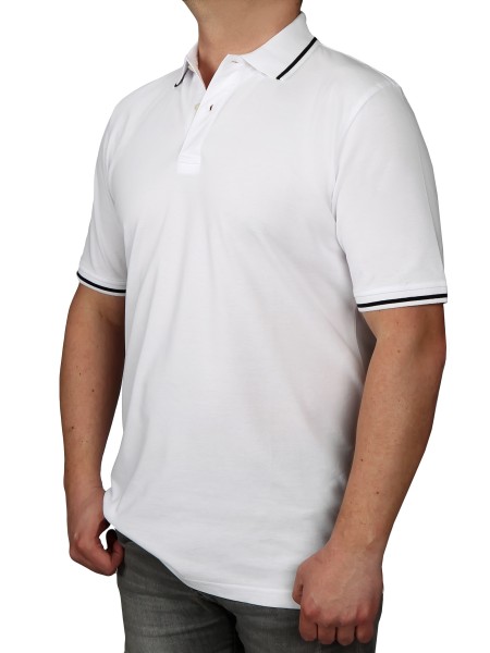 Poloshirt KITARO Weiss--Rumpf und Kurzärmel in EXTRALANG