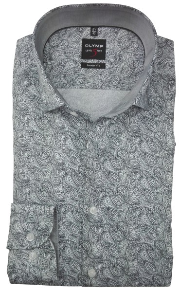 OLYMP Extra Langer Arm 69 cm, Hemden Level Five, body fit, Gemustert Hellgrau