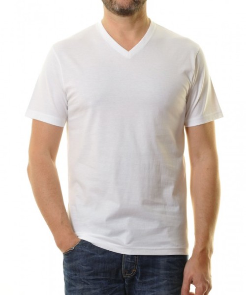 RAGMAN Doppelpack - 2 T-Shirts mit V-Ausschnitt -Weiss in Extra Lang