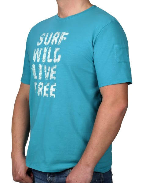 T-Shirt KITARO Türkis mit Aufdruck-- extra lang