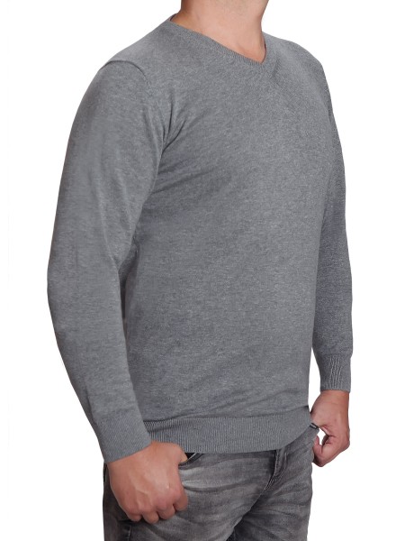Extra langer Pullover Herren, K I T A R O-V-Ausschnitt, in Hellgrau