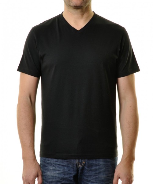 RAGMAN Doppelpack - 2 T-Shirts mit V-Ausschnitt -Schwarz in Extra Lang