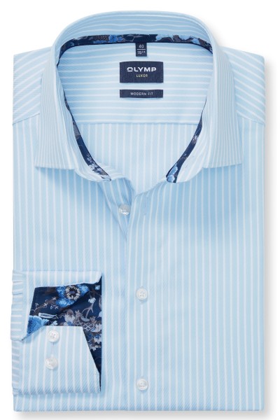 OLYMP Hemden Extra langer Arm 69 cm, Luxor modern fit, Streifen Hellblau
