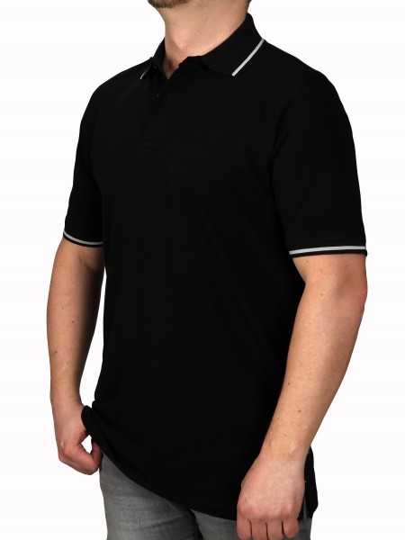 Poloshirt KITARO Schwarz--Rumpf und Kurzärmel in EXTRALANG