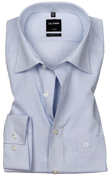 OLYMP Extra langer Arm 69 cm, Hemd EL, Luxor modern fit, Kariert Hellblau/Weiß